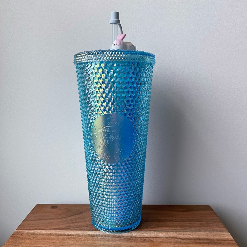 Studded Starbucks tumbler with Bunny Topper
